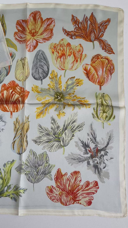 100% Pure Silk Multicolour Small Silk Scarf -The Tulips