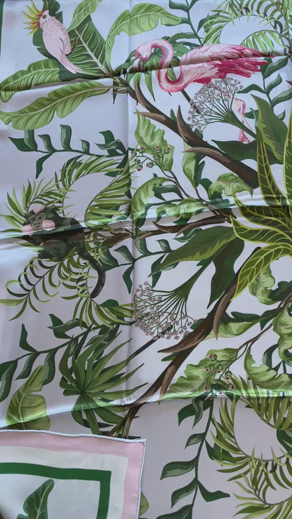 100% Pure Mulberry Silk Multicolour Handmade Large 43" Silk Scarf - The Flamingos