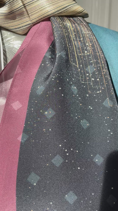 100% Pure Silk Multicolour long Silk Scarf / Headscarf-The Lines