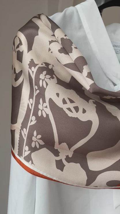 100% Pure Silk Multicolour long Silk Scarf / Headscarf-The Orange & Brown