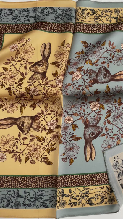 100% Pure Silk Multicolour Small Silk scarf -The Green Birds or The Rabbit