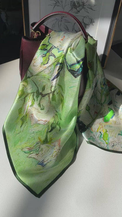 100% Pure Silk Multicolour Large Silk Scarf / Headscarf-The White Rose - 26”Silk Scarf / Headscarf