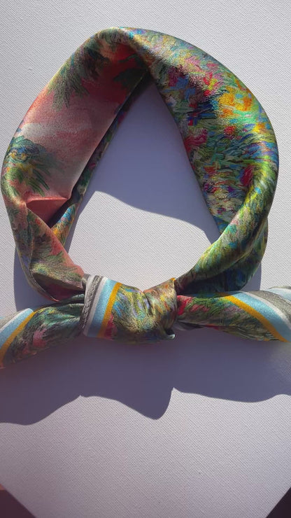 100% Mulberry Silk Scarf-Small Square Multicolor Silk Scarf, lightweight Luxury Neck Hair Scarf - The Painting