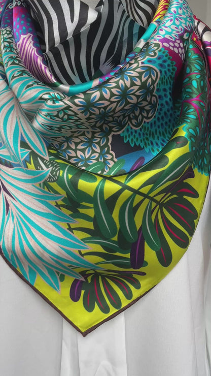 100% Pure Mulberry Silk Multicolour Handmade Large Silk Scarf 43"- The Zebra