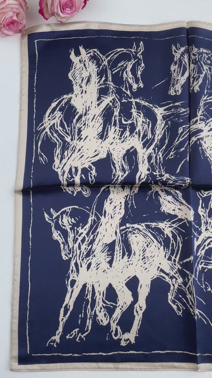 100% Pure Silk Multicolour Small Silk scarf -The Horse-21” Silk Scarf