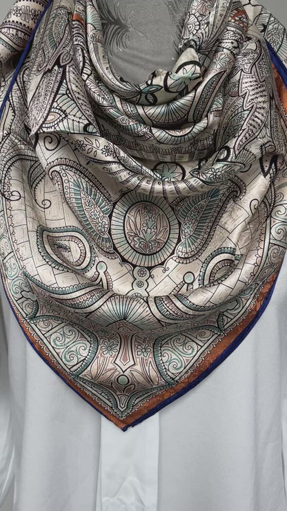 Exquisite Duo-Colour Mulberry 43” Silk Scarf: Hand-Rolled Edge, 6A Grade - The Paisleys