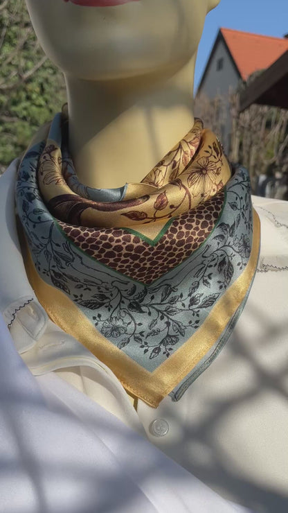 100% Mulberry Silk Scarf-Small Square Multicolor Silk Scarf, lightweight Luxury Neck Hair Scarf - The Rabbits