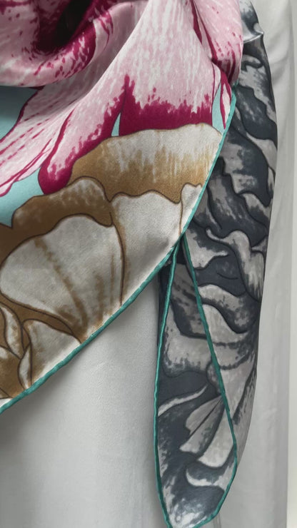 100% Pure Mulberry Silk Multicolour Handmade Large Silk Scarf 43"- The Peony