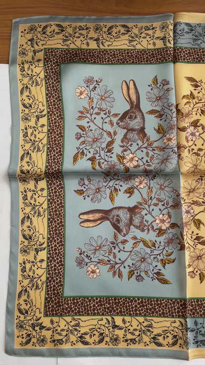 100% Pure Silk Multicolour Large Silk Scarf / Headscarf-The Rabbits - 26”Silk Scarf / Headscarf