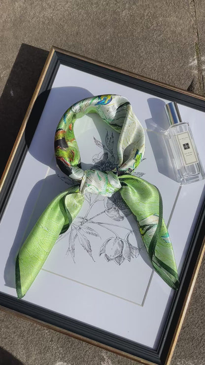100% Pure Silk Multicolour Large Silk Scarf / Headscarf-The White Rose - 26”Silk Scarf / Headscarf