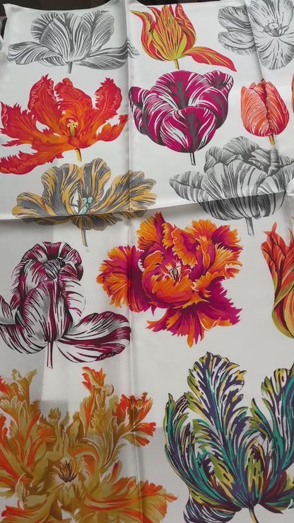 100% Pure Mulberry Silk Extra Large Hand Rolled Silk Scarf 35"- The Tulips