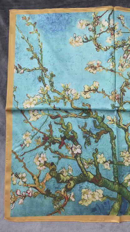 100% Pure Silk Multicolour Large Silk Scarf / Headscarf-The Blue Flowers- 26”Silk Scarf / Headscarf