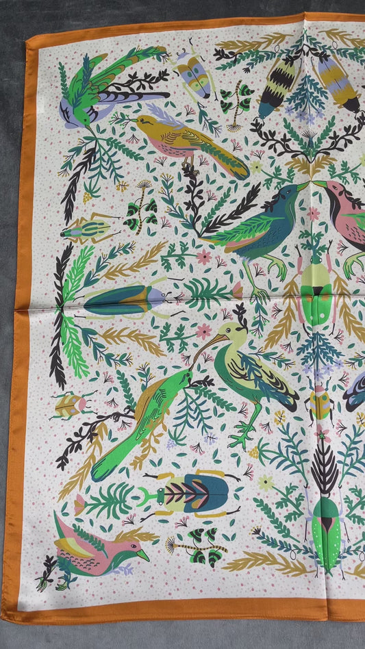 100% Pure Silk Multicolour Large Silk Scarf / Headscarf-The Pipit Garden - 26”Silk Scarf / Headscarf