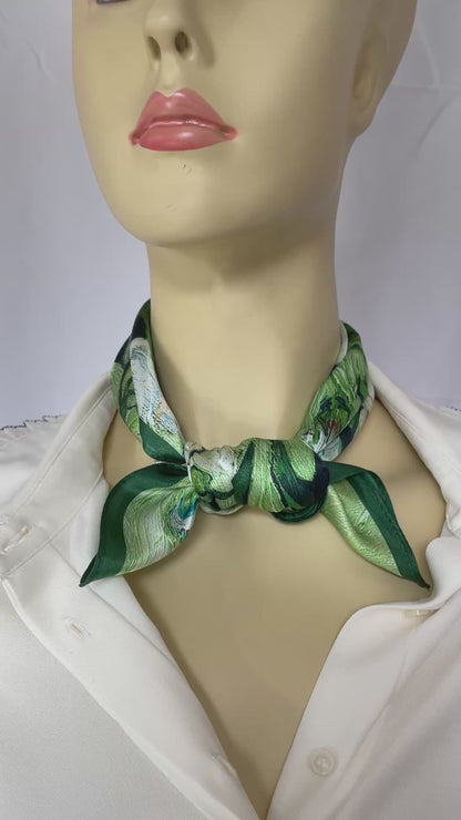 100% Pure Silk Multicolour Small Silk Scarf -The White Rose