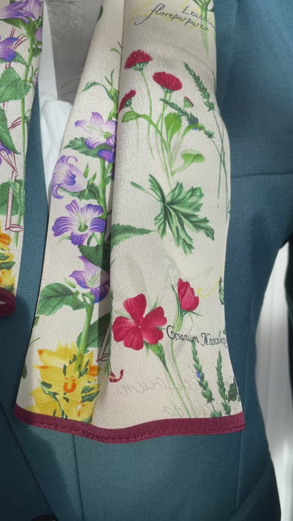 100% Pure Silk Multicolour long Silk Scarf / Headscarf-The English Garden