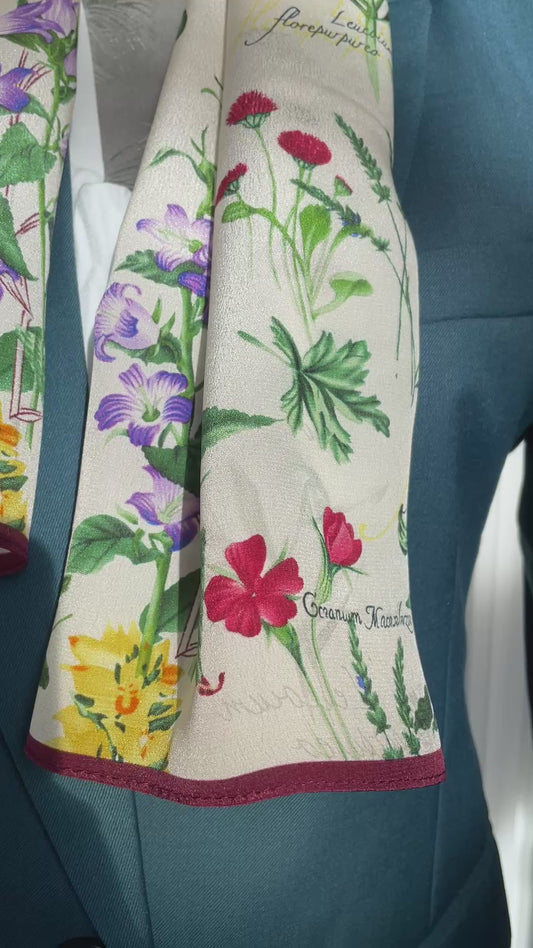 100% Pure Silk Multicolour long Silk Scarf / Headscarf-The English Garden