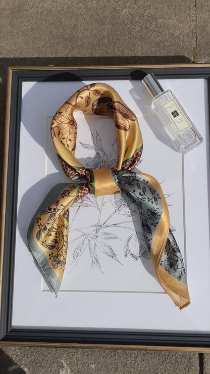 100% Pure Mulberry Silk 26” Scarf - Large Multicolour Headscarf/ Bandana/Hair Scarf - Elegant Square Silk Scarf Gift for Her/Mom -The Rabbits
